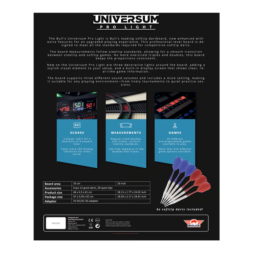 Bulls NL Universum Pro Light Electronic Dartboard - Crveno-plava
