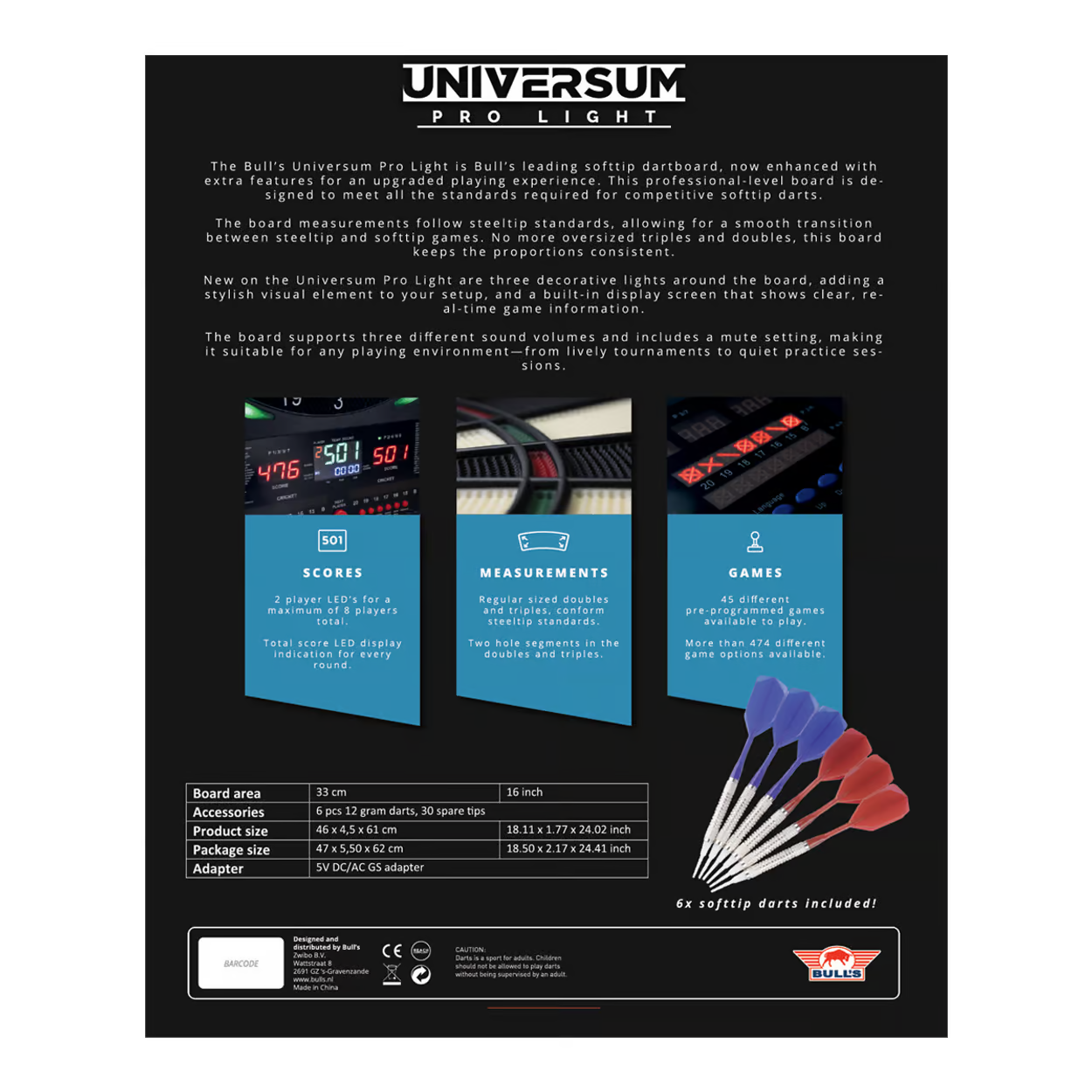 Bulls NL Universum Pro Light Electronic Dartboard - Crveno-plava